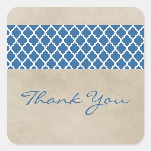 Blue Rustic Quatrefolie Danke Stickers (Vorderseite)