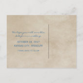 Blue Rustic Quatrefolie Save the Date Postkarte (Rückseite)