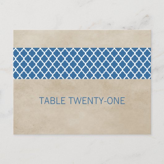 Blue Rustic Quatrefolie Tischnummer Postkarte (Vorderseite)