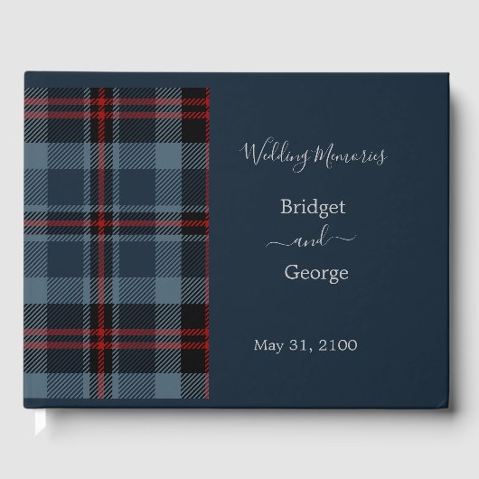 Blue Rustic Scottish Tartan Wedding Gästebuch (Vorderseite)