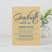 Blue Rustic Script Abschluss laden Einladung (Stehend Vorderseite)