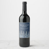 Blue Rustic Snowy Night Forest Wedding Wine Label Weinetikett (Vorderseite)