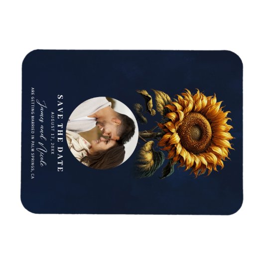 Blue Rustic Sonnenblume Hochzeit speichern das Dat Magnet (Horizontal)