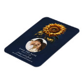 Blue Rustic Sonnenblume Hochzeit speichern das Dat Magnet (Linke Seite)