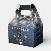 Blue Rustic String Lights Barn Wood Wedding Geschenkschachtel (Rückseite)