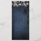 Blue Rustic String Lights Barn Wood Wedding Menükarte (Rückseite)