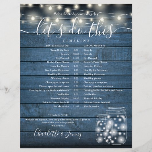 Blue Rustic String Lights Hochzeitskalender (Vorderseite)