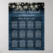 Blue Rustic String Lights Hochzeitsskizze Poster (Vorne)