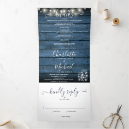 Blue Rustic String Lights Mason Jars Foto Wedding Dreifach Gefaltete Einladung
