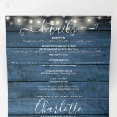 Blue Rustic String Lights Mason Jars Foto Wedding Dreifach Gefaltete Einladung (Innen Erste Seite)