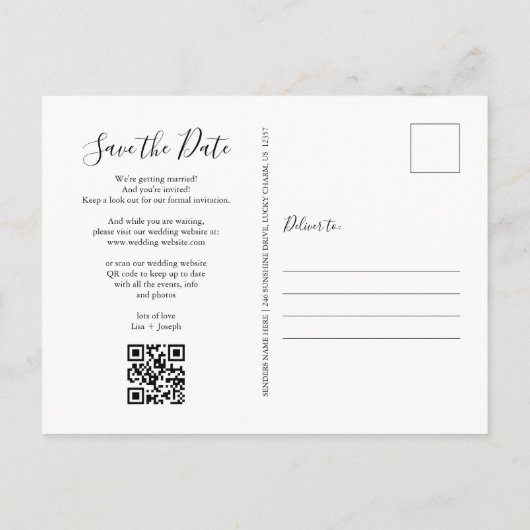 Blue Rustic String Lights QR Code Save the Date Postkarte (Rückseite)