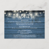 Blue Rustic String Lights Script Hochzeitsdetails Begleitkarte (Vorderseite)