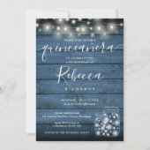 Blue Rustic String Lights Script Quinceañera 15. Einladung (Vorderseite)