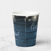 Blue Rustic String Lights Signature Script Hochzei Pappbecher (Rechts)