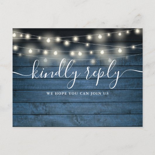 Blue Rustic String Lights Song Request UAWG Einladungspostkarte (Vorderseite)