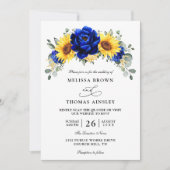 Blue Rustic Sunflower Budget QR Code Wedding Einladung (Vorderseite)