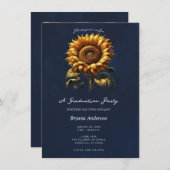 Blue Rustic Sunflower Graduation Party Einladung (Vorne/Hinten)