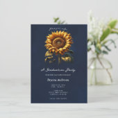 Blue Rustic Sunflower Graduation Party Einladung (Stehend Vorderseite)