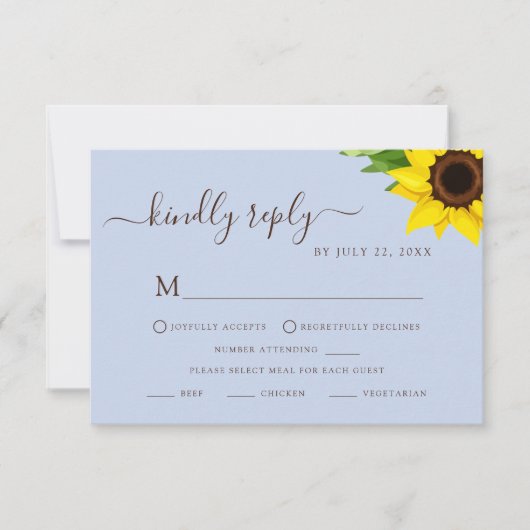 Blue Rustic Sunflower UAWG Diätkarte RSVP Karte (Vorderseite)