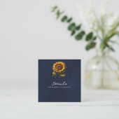Blue Rustic Sunflower Wedding Details & Registrier Quadratische Visitenkarte (Stehend Vorderseite)