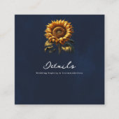 Blue Rustic Sunflower Wedding Details & Registrier Quadratische Visitenkarte (Vorderseite)