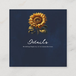 Blue Rustic Sunflower Wedding Details & Registrier Quadratische Visitenkarte