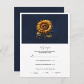 Blue Rustic Sunflower Wedding RSVP Einladung (Vorne/Hinten)