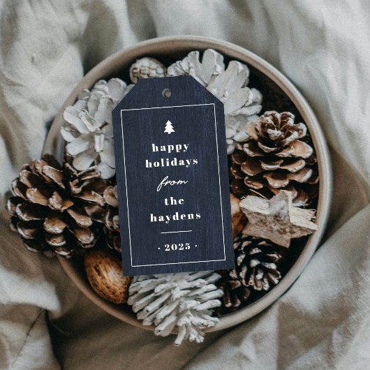 Blue Rustic Tree Woodgrain Christmas Gift Tag Geschenkanhänger