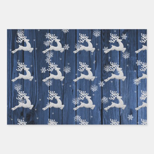 Blue Rustic Weihnachtsmann Wrapping Paper Geschenkpapier Set (Vorderseite 3)
