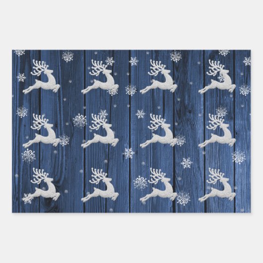Blue Rustic Weihnachtsmann Wrapping Paper Geschenkpapier Set (Vorderseite 2)