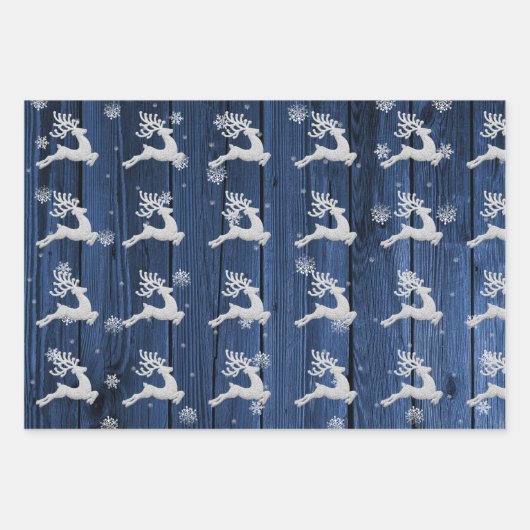 Blue Rustic Weihnachtsmann Wrapping Paper Geschenkpapier Set (Vorderseite)