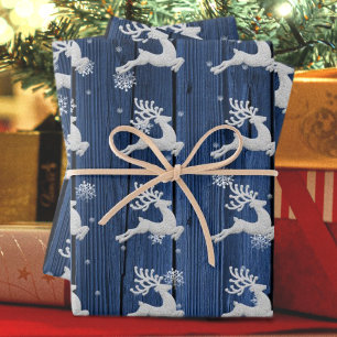 Blue Rustic Weihnachtsmann Wrapping Paper Geschenkpapier Set
