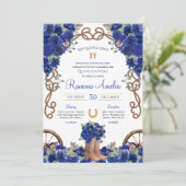 Blue Rustic Western Charro Cowboy Boots Quince Einladung (Stehend Vorderseite)