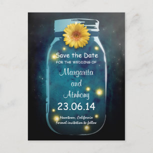 Blue Rustic Whimsical Mason Jar Save the Date Ankündigungspostkarte
