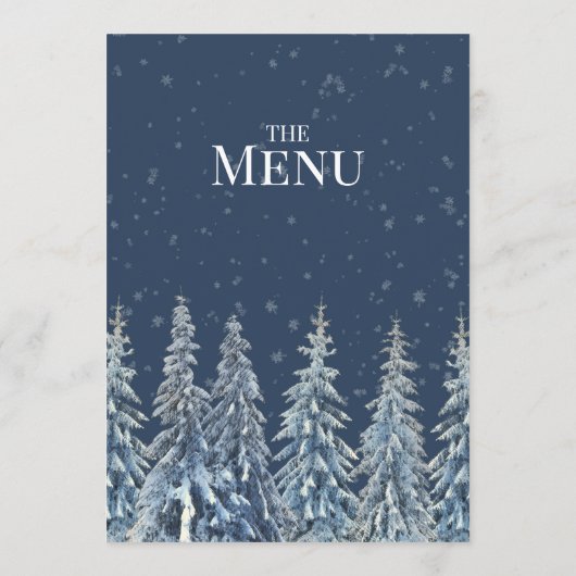 Blue Rustic Winter Forest Wedding Menu Menükarte (Rückseite)