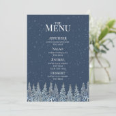 Blue Rustic Winter Forest Wedding Menu Menükarte (Stehend Vorderseite)