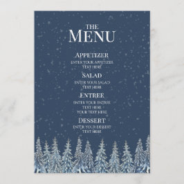 Blue Rustic Winter Forest Wedding Menu Menükarte