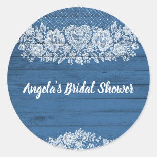 Blue Rustic Wood Lace Farmhouse Barn Chic Runder Aufkleber