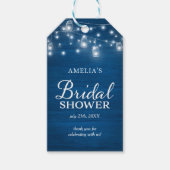 Blue Rustic Wood Mason Jars Lights Brautparty Geschenkanhänger (Vorderseite)