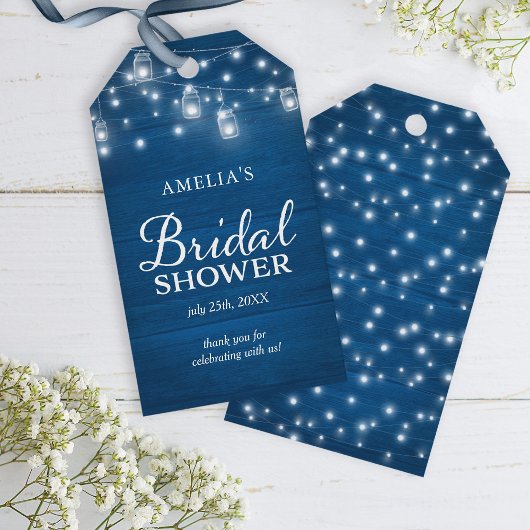 Blue Rustic Wood Mason Jars Lights Brautparty Geschenkanhänger