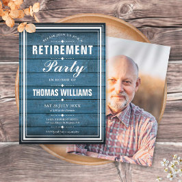Blue Rustic Wood Panels Foto Retirement Party Einladung