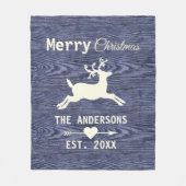 Blue Rustic Wood Rentier Familie Weihnachten Fleecedecke (Vorderseite)