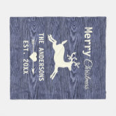 Blue Rustic Wood Rentier Familie Weihnachten Fleecedecke (Vorderseite (Horizontal))