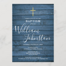 Blue Rustic Wood Script Taufe Christening