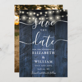 Blue Rustic Wood String Lights Boho Foto Wedding Save The Date