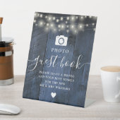 Blue Rustic Wood String Lights Foto Gästebuch Sockelschild (In SItu)
