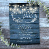 Blue Rustic Wood String Lights Graduation Party Einladung