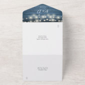 Blue Rustic Wood String Lights QR Code Wedding All In One Einladung (Außenbereich)