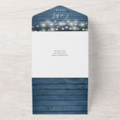 Blue Rustic Wood String Lights QR Code Wedding All In One Einladung (Außenbereich)