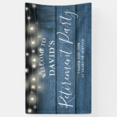Blue Rustic Wood String Lights Retirement Party Banner (Vertikal)